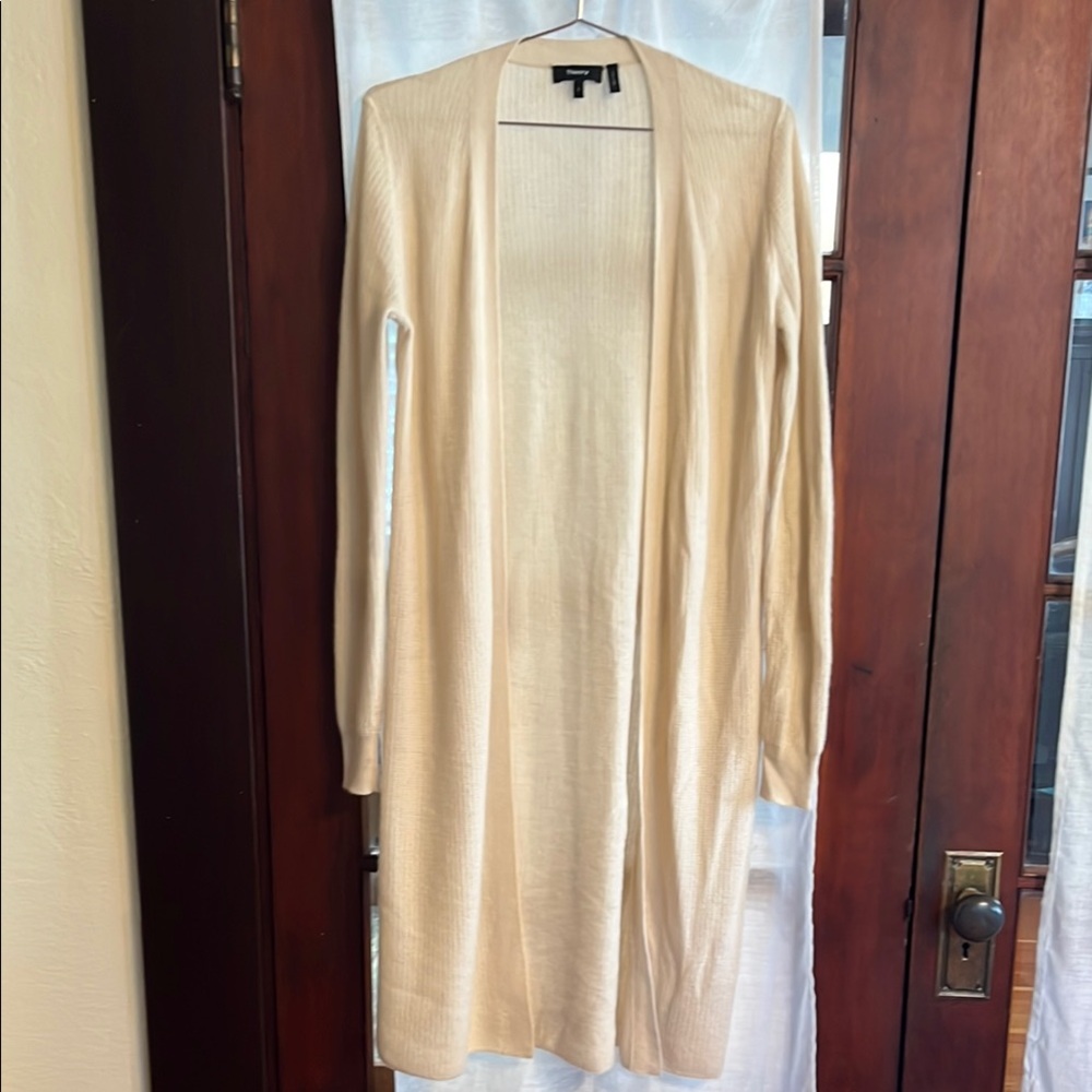 Waffle-Knit Cream/Ivory Open-Front Sweater Duster from Theory (100% Cashmere)